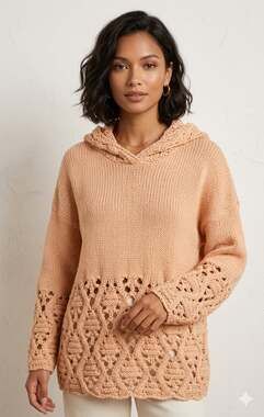 525 America Chunky Knit Crochet Hem Hoodie Sweater Oversized  M/L